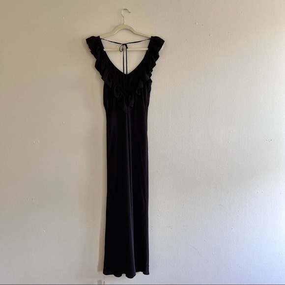 Reformation midi dress Cillian Silk ruffle neckline tie back in black Sz Medium - Picture 11 of 13